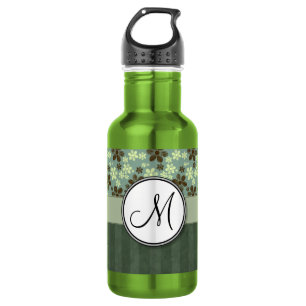 Retro Flowers Sea Green with Stripes and Monogram 532 Ml Water Bottle