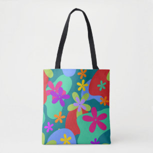 Retro Flowers seamless pattern colored Tote Bag