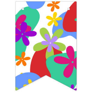 Retro Flowers seamless pattern coloured Bunting
