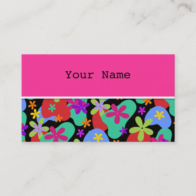 Retro Flowers seamless pattern coloured Business Card (Front)