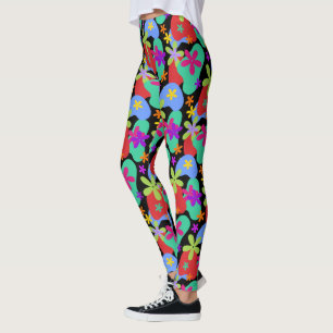 Retro Flowers seamless pattern coloured Leggings