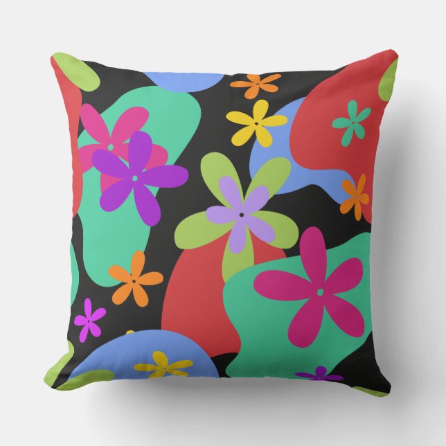 Retro Flowers seamless pattern coloured Outdoor Cushion (Front)