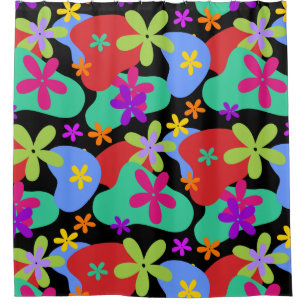 Retro Flowers seamless pattern coloured Shower Curtain