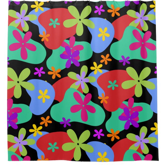 Retro Flowers seamless pattern coloured Shower Curtain (Front)