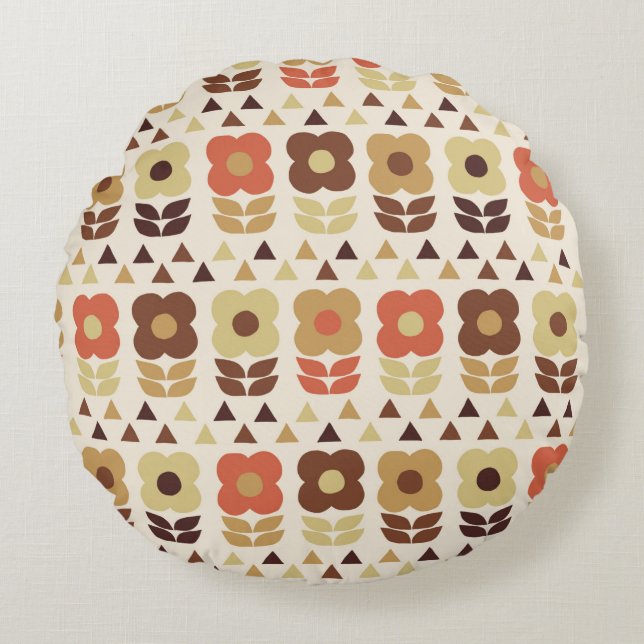 Retro flowers seamless pattern round cushion (Front)