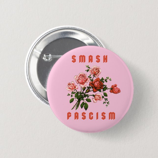 Retro Flowers - Smash Fascism 6 Cm Round Badge (Front & Back)