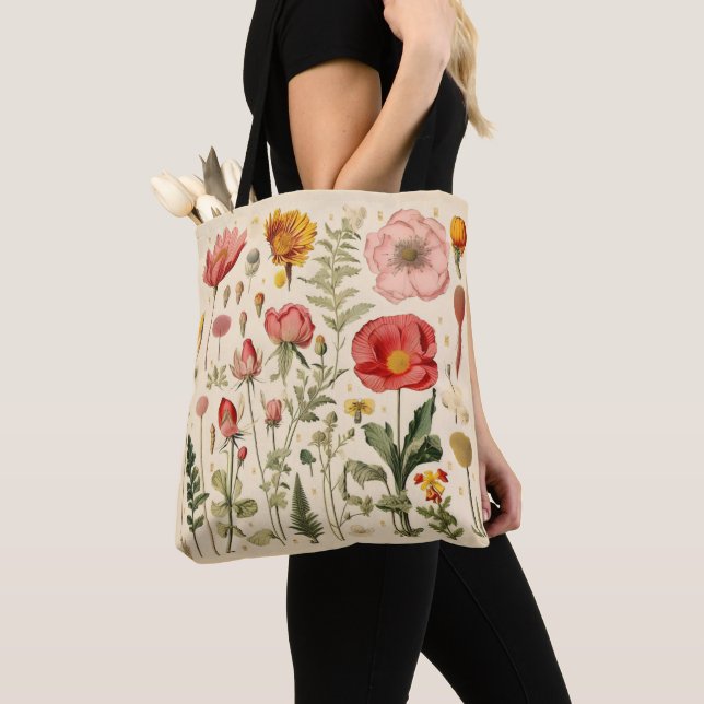 Retro Flowers Tote Bag (Close Up)
