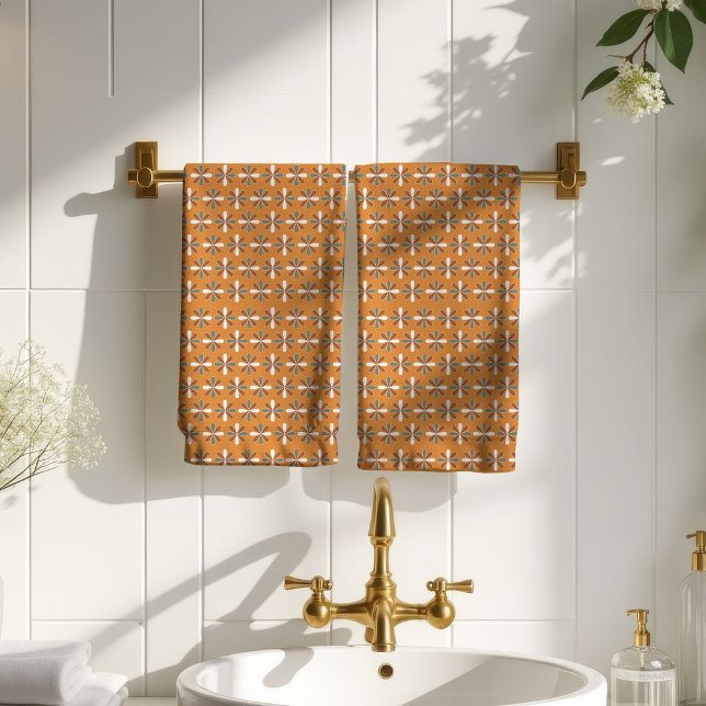 Retro Flowers Towel Brown Copper Bath Accent (Retro Flowers Towel Brown Copper Bath Accent)