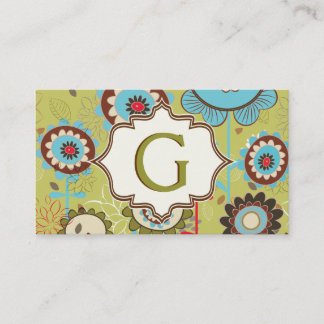 Retro flowers turquoise blue brown floral pattern business card