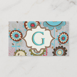 Retro flowers turquoise blue brown floral pattern business card