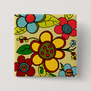 Retro Flowers Urban Colours 15 Cm Square Badge
