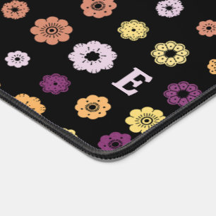 Retro Flowers with Monogram Desk Mat