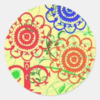 Retro Flowers with Swirls Classic Round Sticker