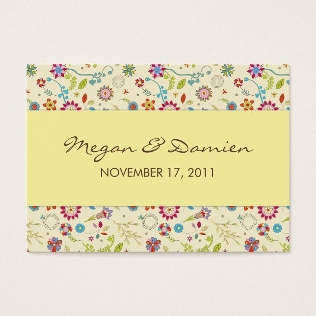 Retro Flowers · Yellow · Wedding Favour Tag (Front)