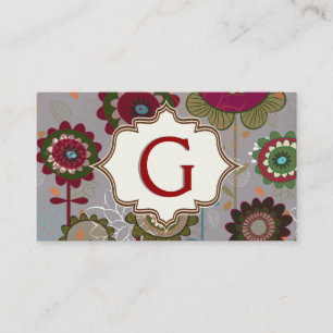 Retro flowersred, green, grey floral pattern business card