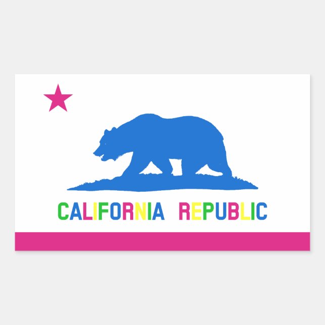 Retro Fluorescent Colours California Flag Rectangular Sticker (Front)