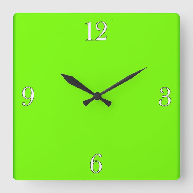 Retro Fluoro Lime-Green Collection Square Wall Clock (Front)