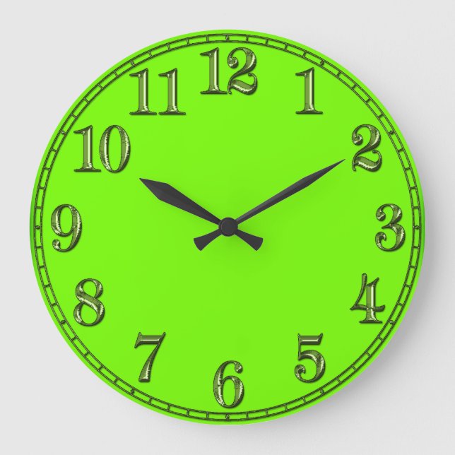 Retro Fluoro Lime-Green Time Piece Large Clock (Front)