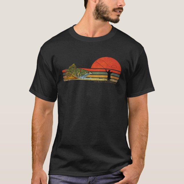 Retro Fly Fishing Brook Trout By Black Fly T-Shirt (Front)