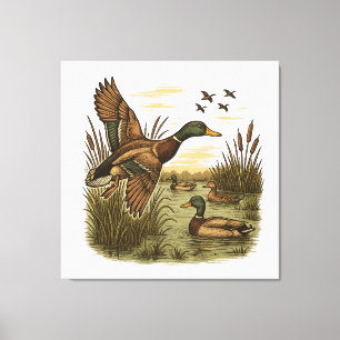 Retro-Flying-Mallard-Duck-Hunting Canvas Print