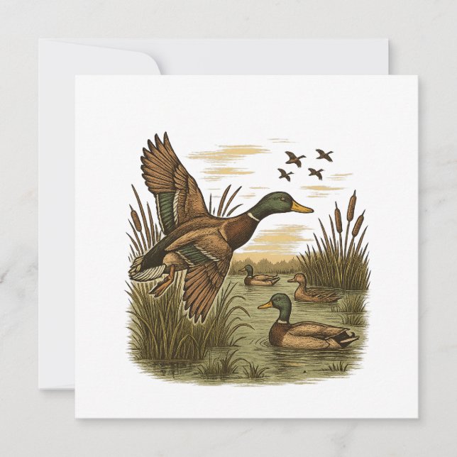 Retro-Flying-Mallard-Duck-Hunting,  Card (Front)