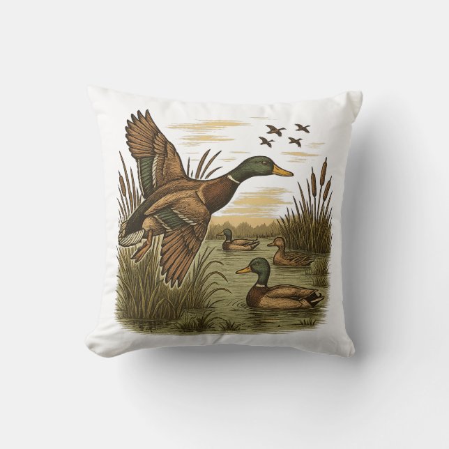 Retro-Flying-Mallard-Duck-Hunting Cushion (Front)