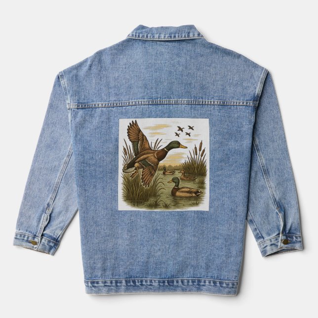 Retro-Flying-Mallard-Duck-Hunting,  Denim Jacket (Back)