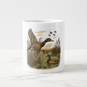 Retro-Flying-Mallard-Duck-Hunting Large Coffee Mug