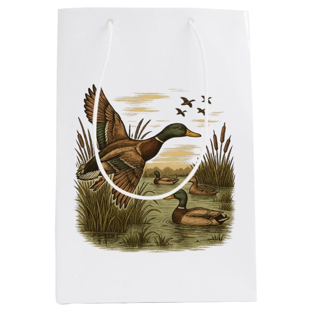 Retro-Flying-Mallard-Duck-Hunting Medium Gift Bag (Front)