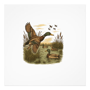 Retro-Flying-Mallard-Duck-Hunting Photo Print