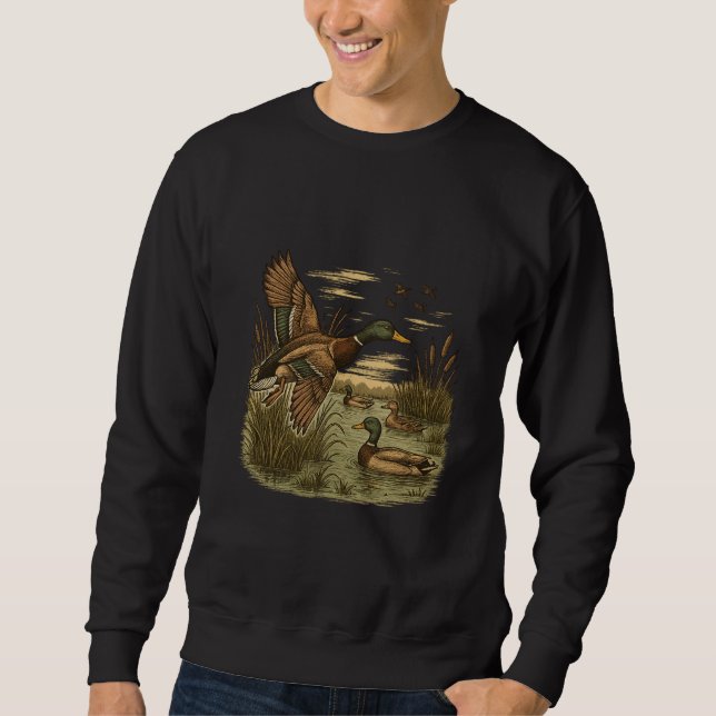 Retro-Flying-Mallard-Duck-Hunting Sweatshirt (Front)