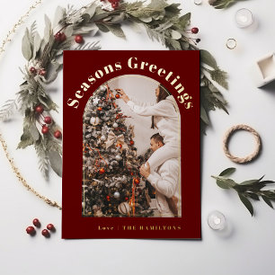 Retro Foil Christmas Card Seasons Greetings card