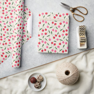 Retro Folk Art Berry Cherries on Cream Wrapping Paper