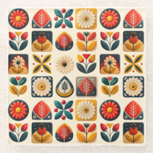 Retro Folk Art Floral Mosaic Design