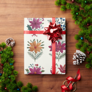 Retro Folk Floral Christmas Wrapping Paper