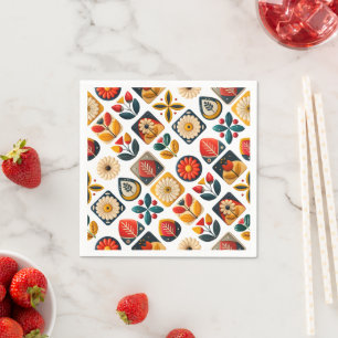Retro Folk Floral Mosaic Charm Napkin