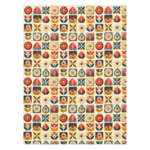 Retro Folk Floral Pattern in Warm Vintage Colours Tablecloth