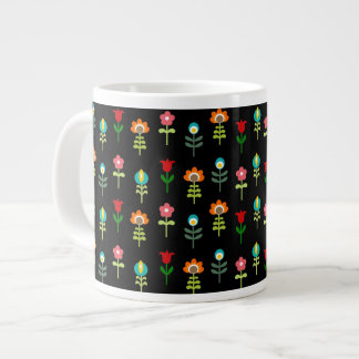 Retro folk floral pattern large coffee mug