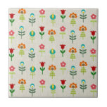 Retro folk flower pattern tile<br><div class="desc">floral,  flower,  flowers,  flowery,  pattern,  60s,  sixties,  seventies,  70s,  geometric,  scandinavian,  modern,  contemporary,  swedish,  finnish,  retro,  folk,  spring,  cute,  1960s,  1970s,  vintage,  orange,  red,  brown,  yellow,  green,  blue,  turquoise,  colourful,  multicolor,  multicolored,  tulips,  tulip,  garden,  modern,  contemporary,  trendy,  fun,  traditional,  tradition,  vintage</div>