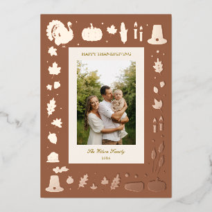 Retro Folk Thanksgiving Icons Family Photo