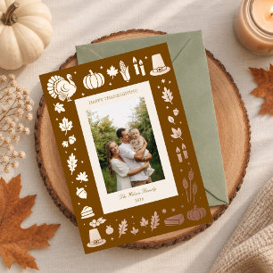 Retro Folk Thanksgiving Icons Family Photo