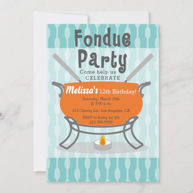Retro Fondue Party Birthday Invitation (Front)