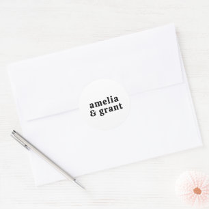 Retro Font Black and White Modern Wedding Classic Round Sticker