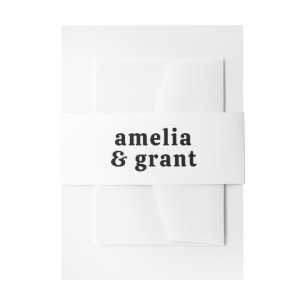 Retro Font Black and White Modern Wedding Invitation Belly Band