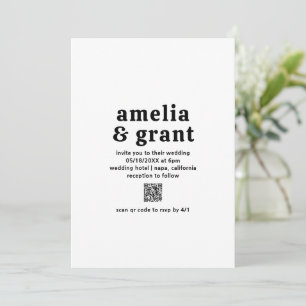 Retro Font Black and White QR Code Modern Wedding Invitation
