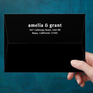 Retro Font Black Modern Wedding Envelope