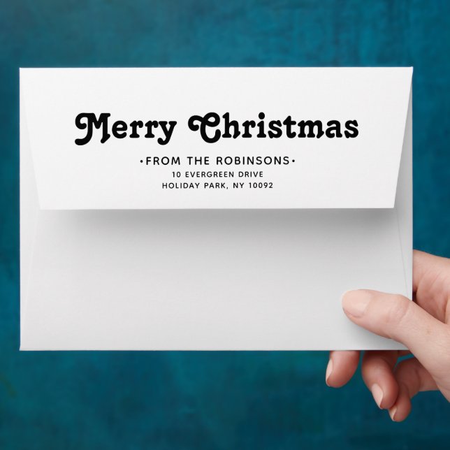 Retro Font Black & White Return Address Christmas Envelope (Hand)