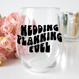Retro Font Engagement Gifts Wedding Planning Funny Stemless Wine Glass