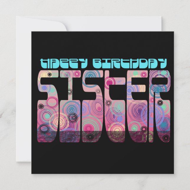 Retro Font Happy Birthday Sister Colourful Card (Front)