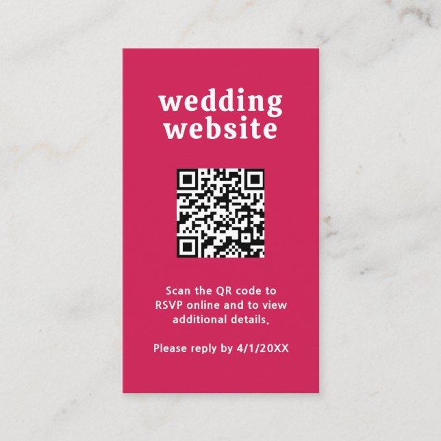Retro Font Hot Pink QR Code Modern Wedding Enclosure Card (Front)